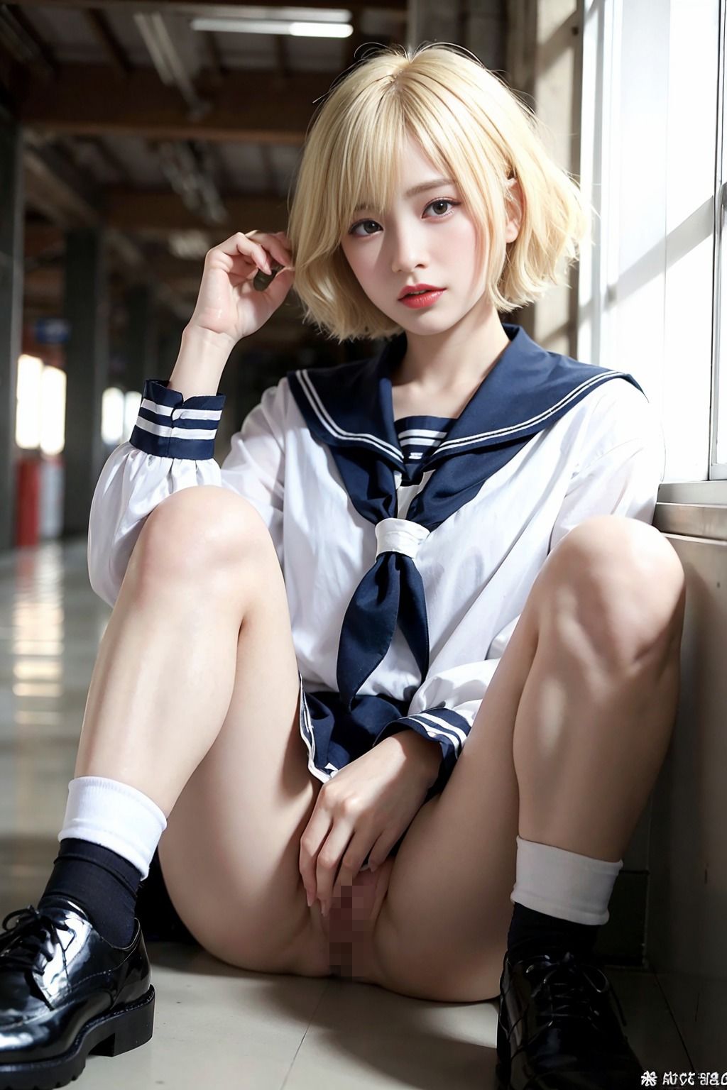 サンプル画像5:金髪ショートの女子校生とイチャイチャSEX！(ai-panda) [d_367236]