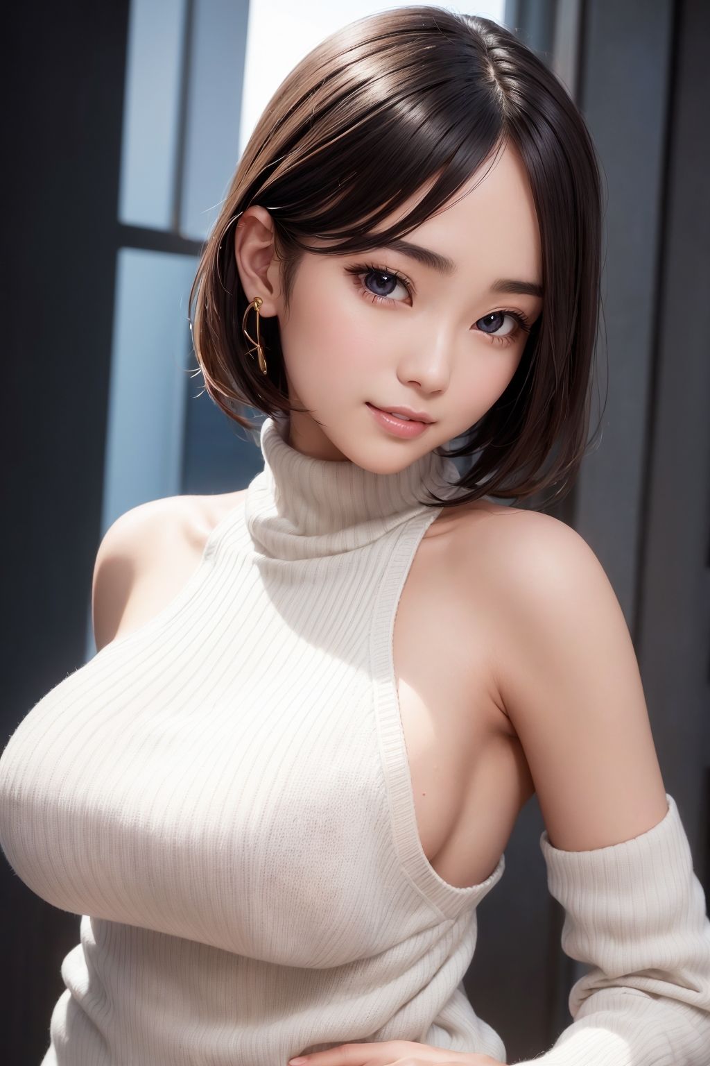 サンプル画像5:AI美女の白セーター写真集(てんむPictures) [d_368686]