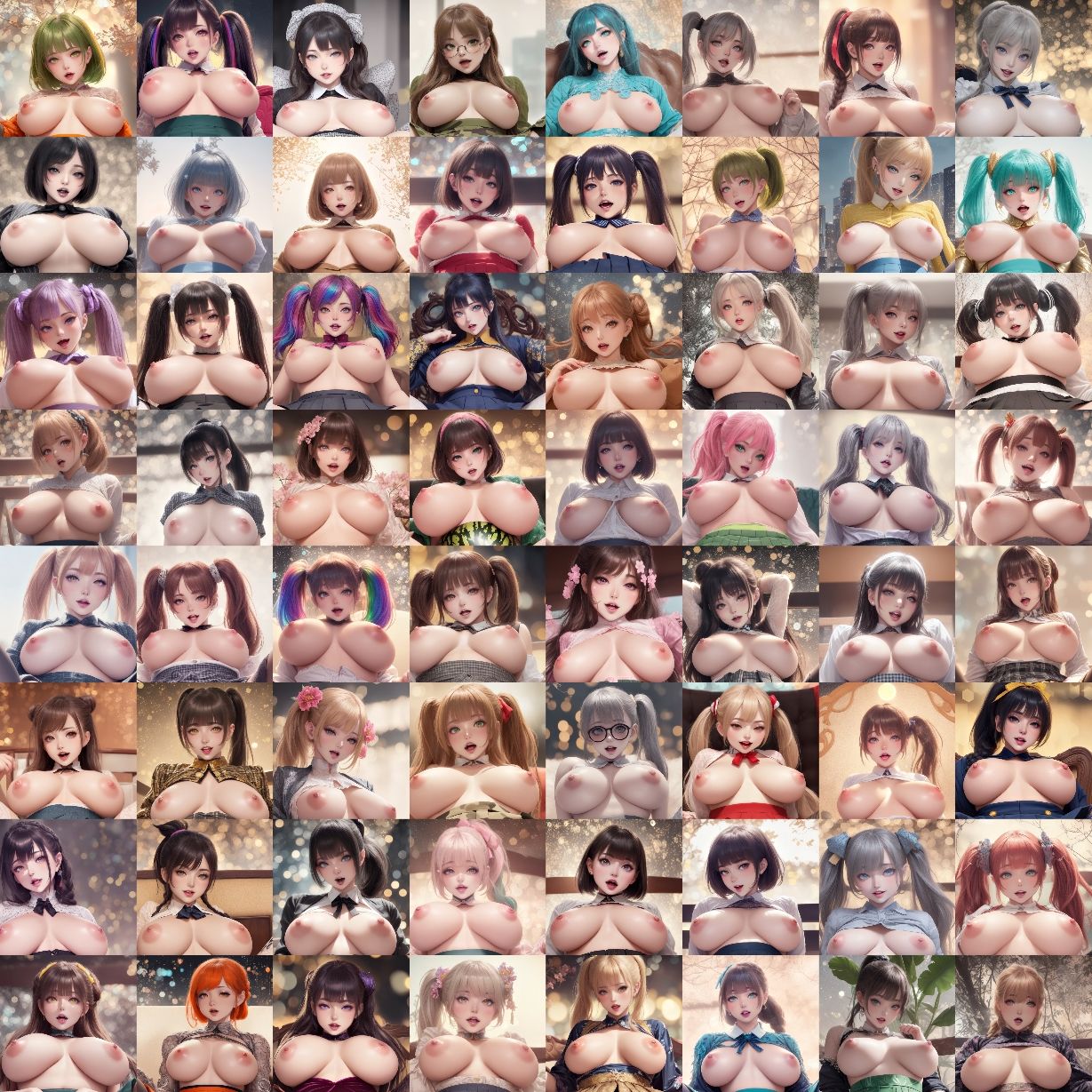 サンプル画像1:爆乳ギャル300名（水彩画風） – 300 big breasted gals （watercolor style） -(あらぶるま18＋（二次元）) [d_368925]