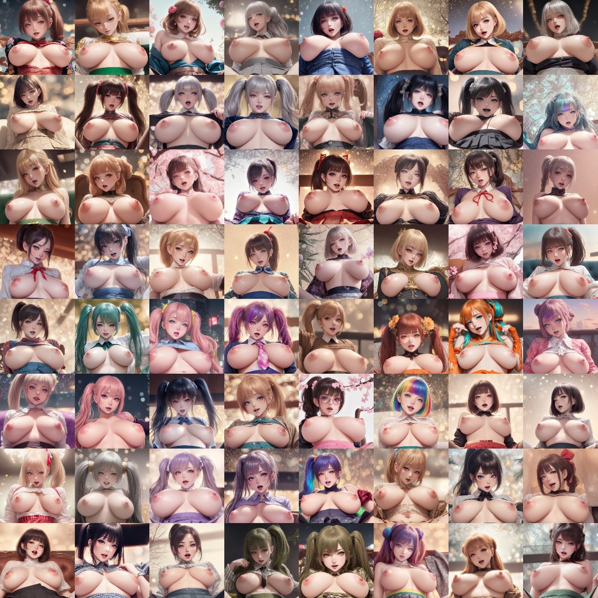 サンプル画像2:爆乳ギャル300名（水彩画風） – 300 big breasted gals （watercolor style） -(あらぶるま18＋（二次元）) [d_368925]