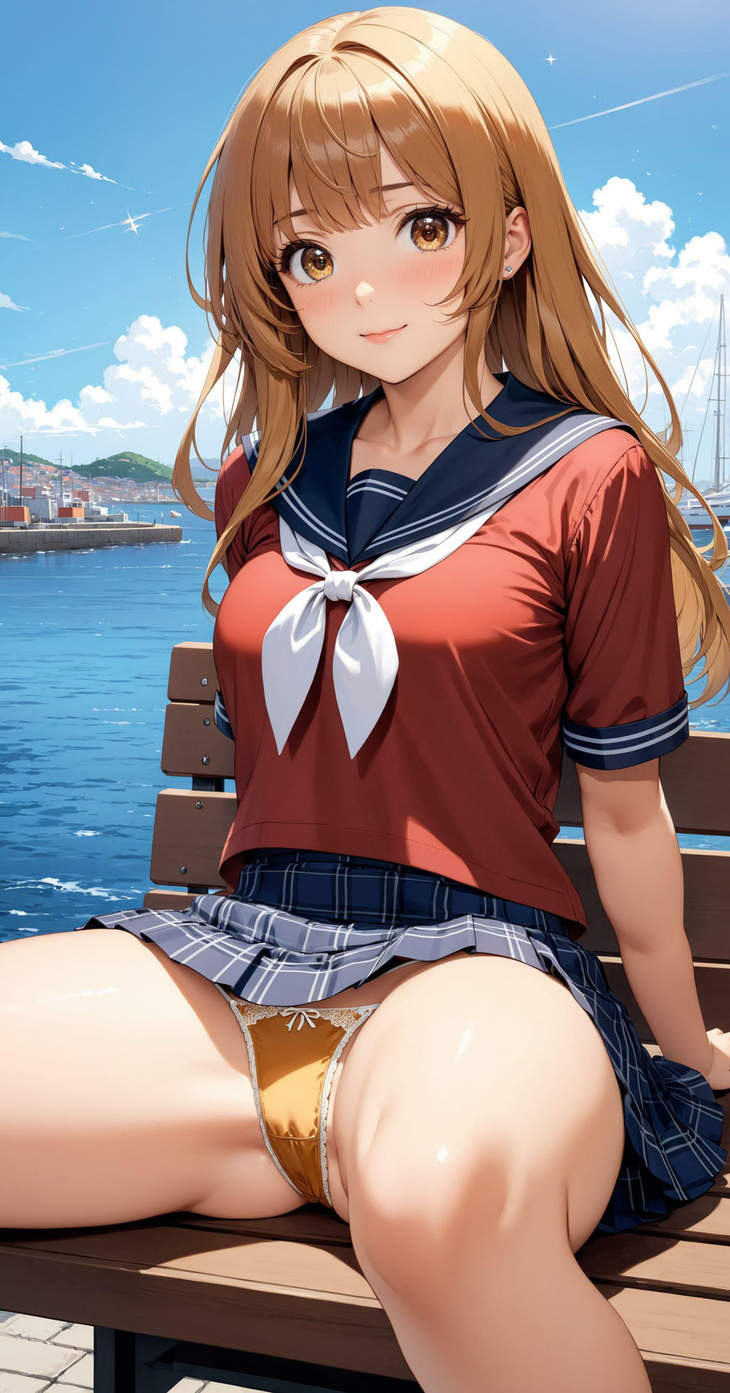 サンプル画像2:女子校生のパンチラ【海辺で見せつけ】(AI_Shiteru) [d_369162]