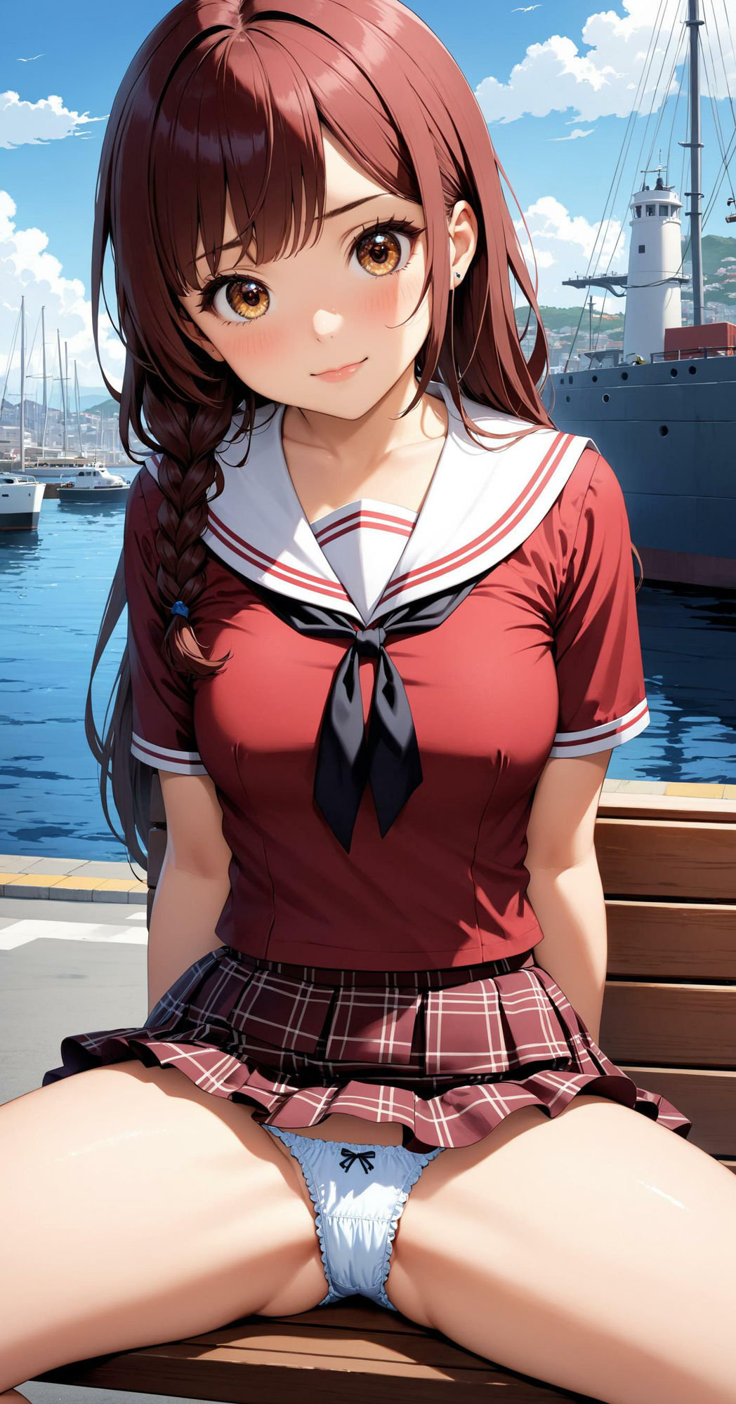 サンプル画像4:女子校生のパンチラ【海辺で見せつけ】(AI_Shiteru) [d_369162]