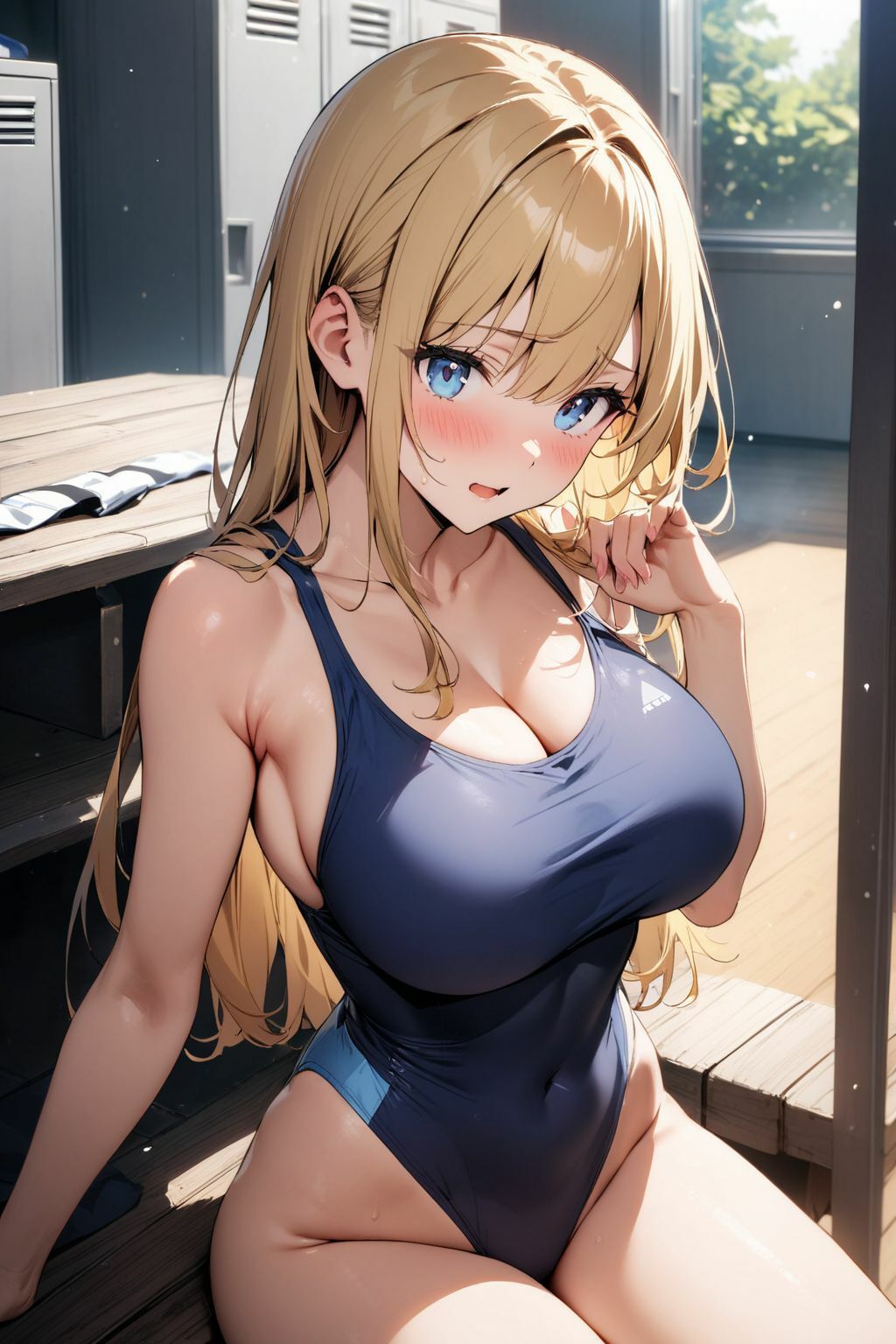 サンプル画像1:むっつりスケベな巨乳水泳部員とロッカールームで汗だく中出しSEX(肉欲の園) [d_369188]