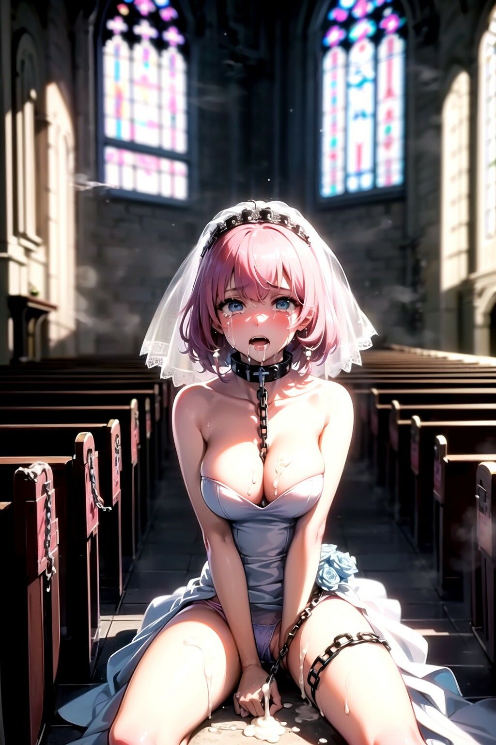 サンプル画像5:ピンク髪ウエディングドレス花嫁に神聖な教会で強●パンティー中出し射撃(AIザッハトルテ) [d_369419]