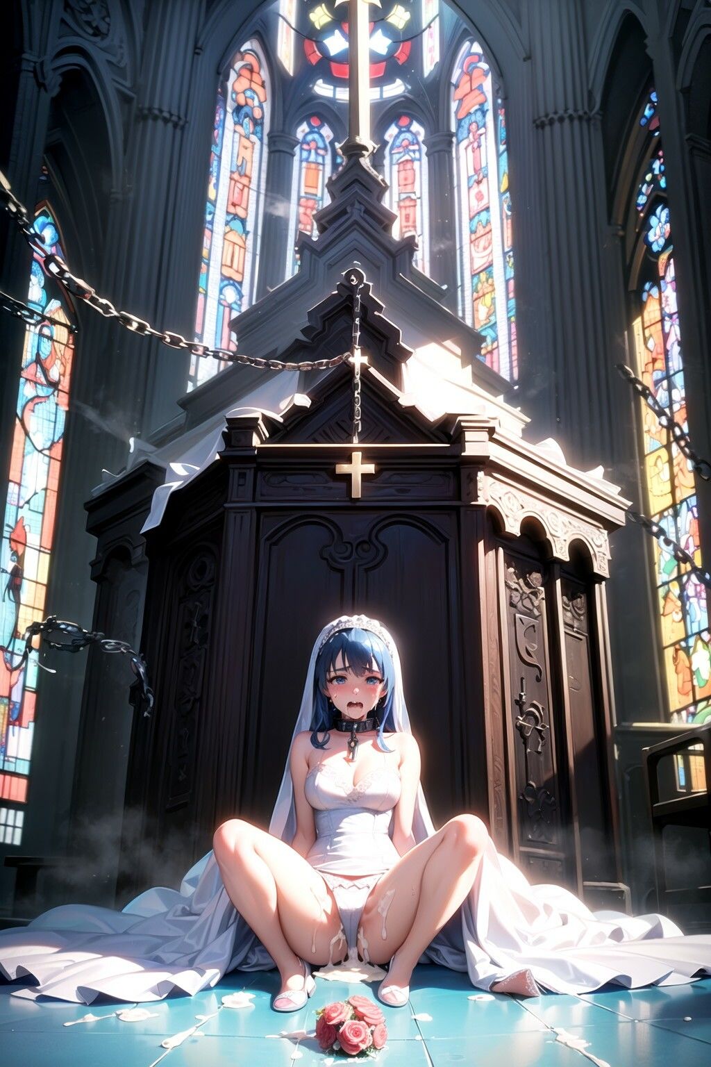 サンプル画像1:青髪ウエディングドレス花嫁に神聖な教会で強●パンティー中出し射撃(AIザッハトルテ) [d_369429]