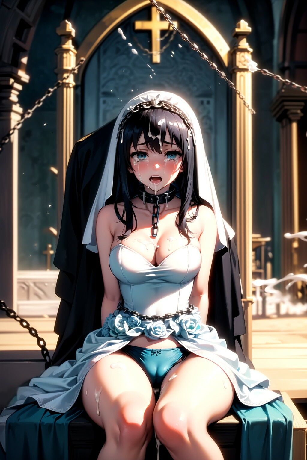 こげ茶髪ウエディングドレス花嫁に神聖な教会で強●パンティー中出し射撃のサンプル画像 6