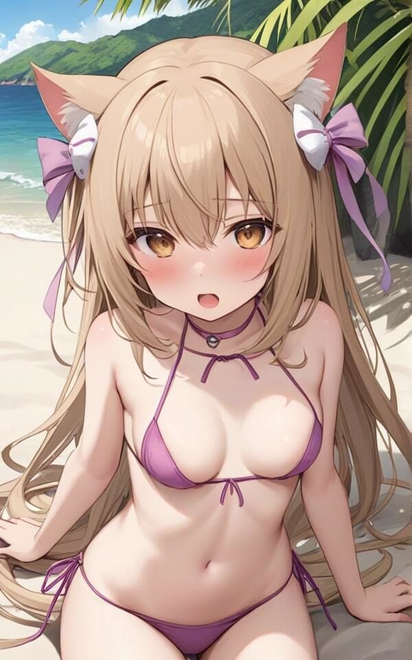 サンプル画像6:可愛い猫耳水着美女のポロリ！ 恥ずかしいから、おっぱいみないでね！(半熟プリン) [d_369733]