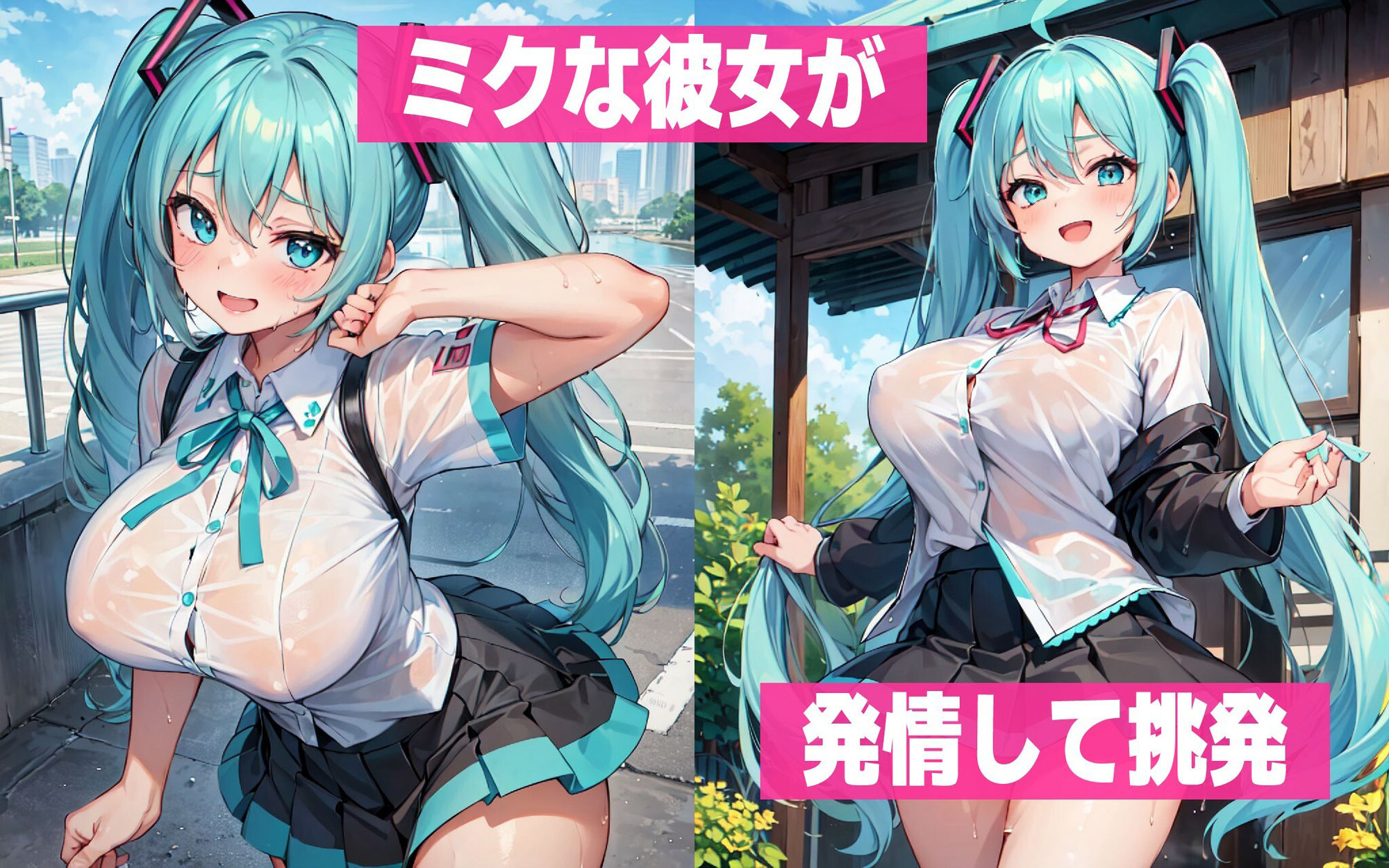 サンプル画像2:ミクな彼女に巨乳で挑発されて優しく搾られるお話(PICT-AI) [d_370005]