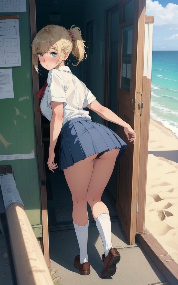 サンプル画像2:海辺の美少女〜制服のスカートからチラリ・・・(痴女ステンドグラス) [d_370815]