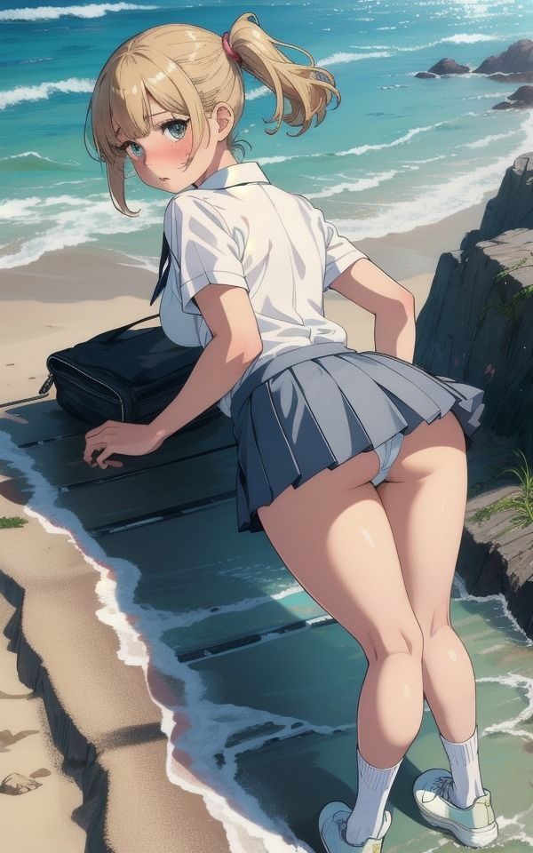 サンプル画像3:海辺の美少女〜制服のスカートからチラリ・・・(痴女ステンドグラス) [d_370815]