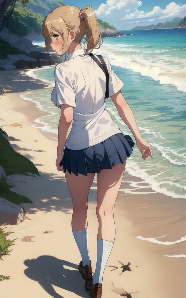 サンプル画像4:海辺の美少女〜制服のスカートからチラリ・・・(痴女ステンドグラス) [d_370815]
