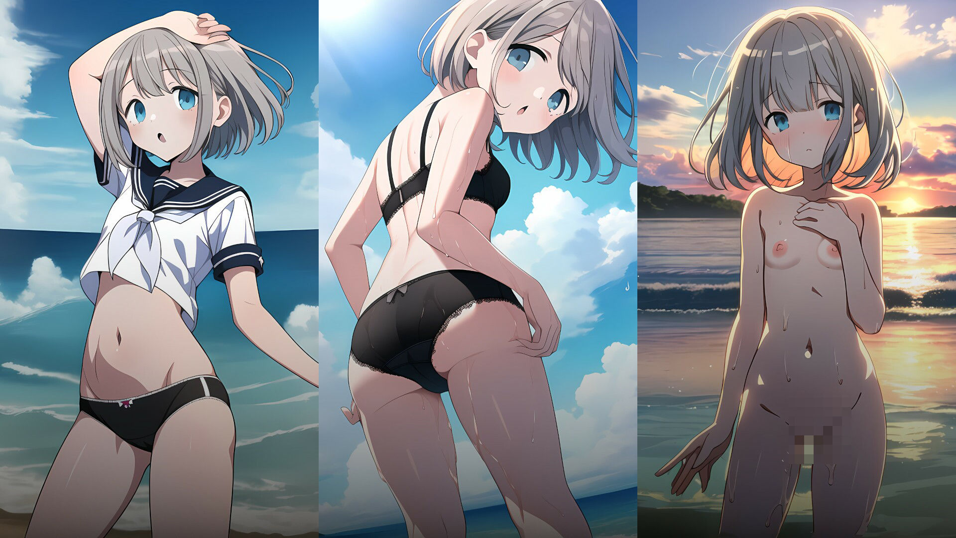 サンプル画像2:銀髪アイドル 温泉＆ビーチ(PeachPoint) [d_371457]