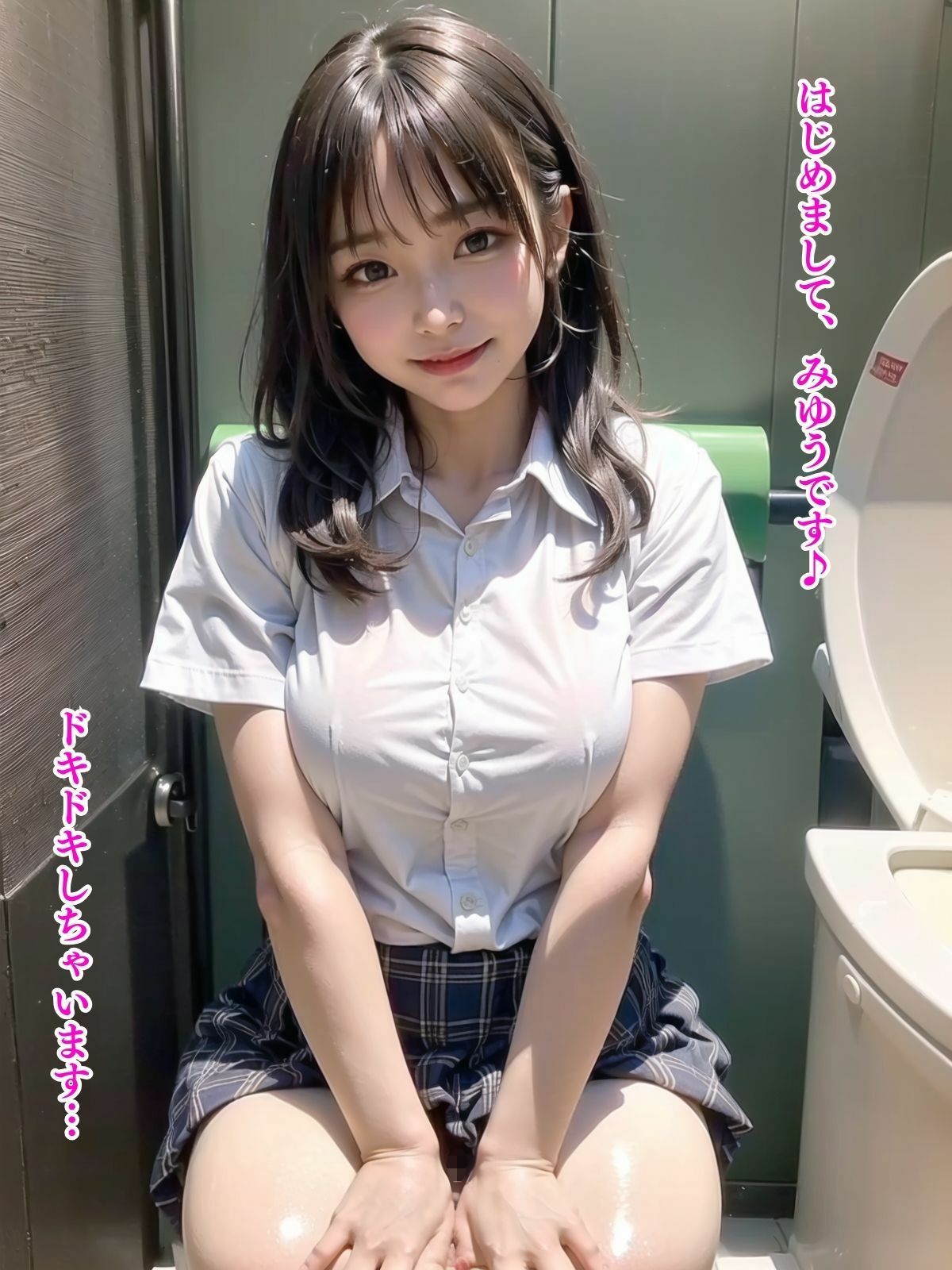 サンプル画像1:性処理専用の公衆トイレに集まる制服少女たち（セリフ付き！）(AIすくりーむ) [d_372730]