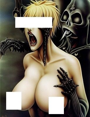 地獄絵図(200枚): 恐怖!化け物に背後から抱きつかれ絶叫する巨乳美女 003の画像1