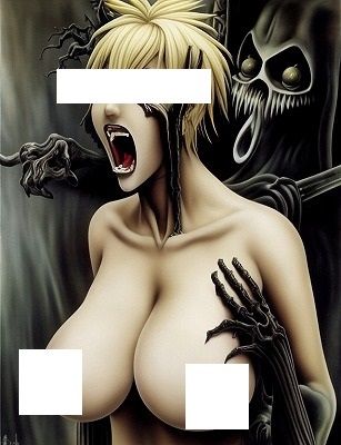 地獄絵図(200枚): 恐怖!化け物に背後から抱きつかれ絶叫する巨乳美女 003の画像2