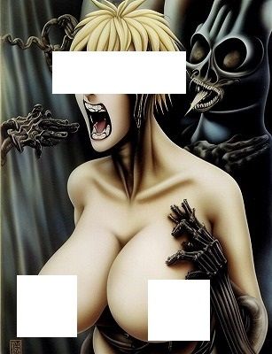 地獄絵図(200枚): 恐怖!化け物に背後から抱きつかれ絶叫する巨乳美女 003の画像3