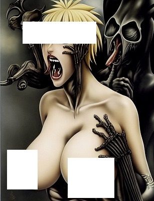 地獄絵図(200枚): 恐怖!化け物に背後から抱きつかれ絶叫する巨乳美女 003の画像4