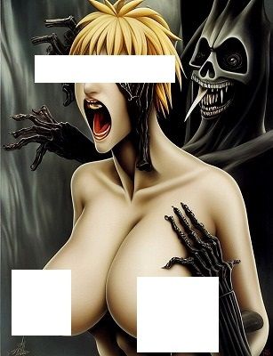 地獄絵図(200枚): 恐怖!化け物に背後から抱きつかれ絶叫する巨乳美女 003の画像5