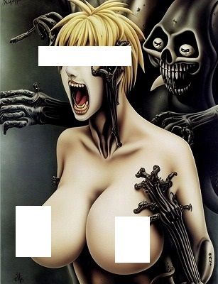 地獄絵図(200枚): 恐怖!化け物に背後から抱きつかれ絶叫する巨乳美女 003の画像9