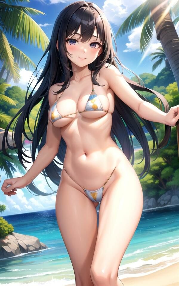 サンプル画像1:ビーチで見つけたかわいい女の子たち(AIrobo) [d_373586]