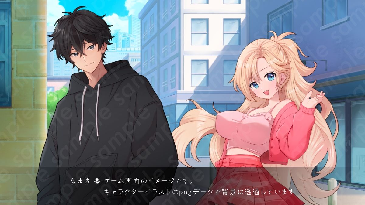 サンプル画像3:【立ち絵素材】明るく元気な雰囲気の金髪ポニーテール女性のイラスト/私服ver・裸ver有/全身差分14種【PSD付き】(素材WIZPACK) [d_374621]