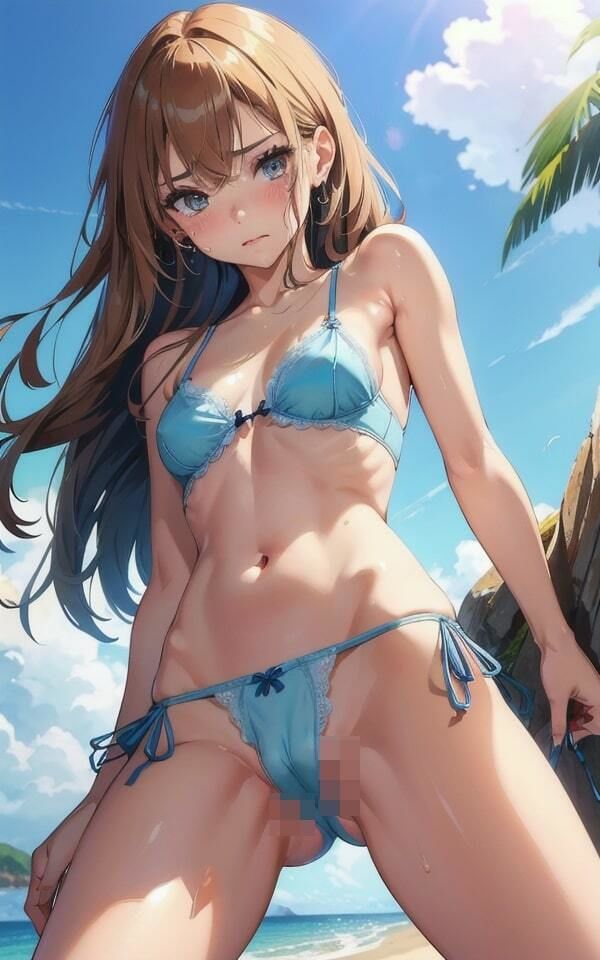 サンプル画像1:露出ビーチで妄想 ノーパン娘も収録(妄想AI) [d_374667]