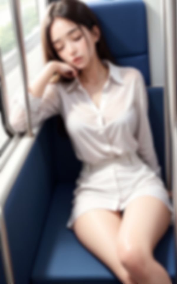 サンプル画像3:はだけた衣装で休憩するOL 〜車内で性欲爆発寸前〜(AIらぶSHOW) [d_375306]