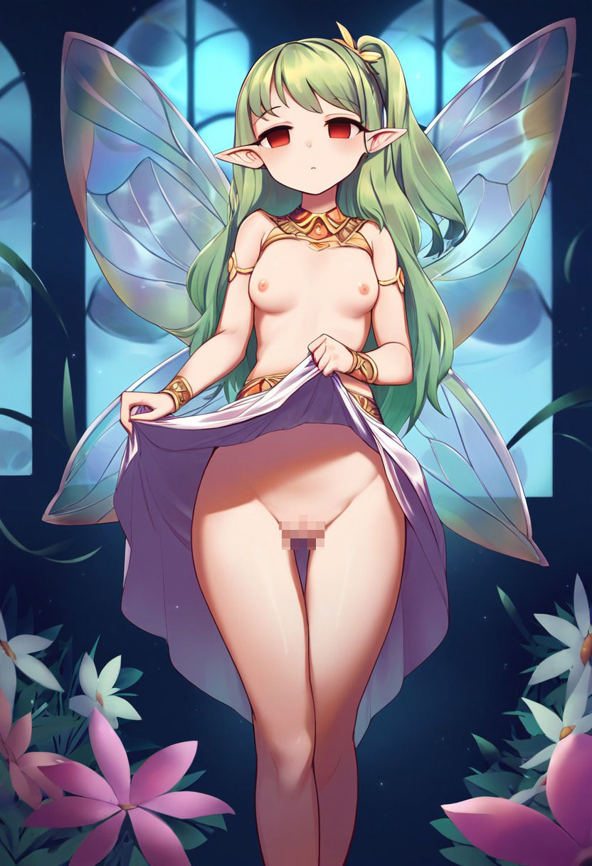 サンプル画像1:妖精の女の子が催●にかかってスカートをたくし上げている画像(催●スキ) [d_375708]