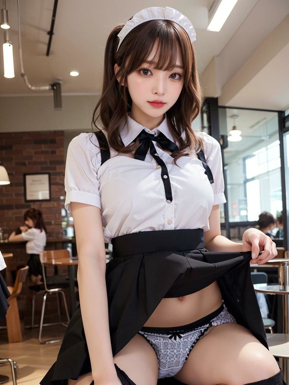 サンプル画像2:パンチラサービスがある喫茶店(AI愛create) [d_376185]