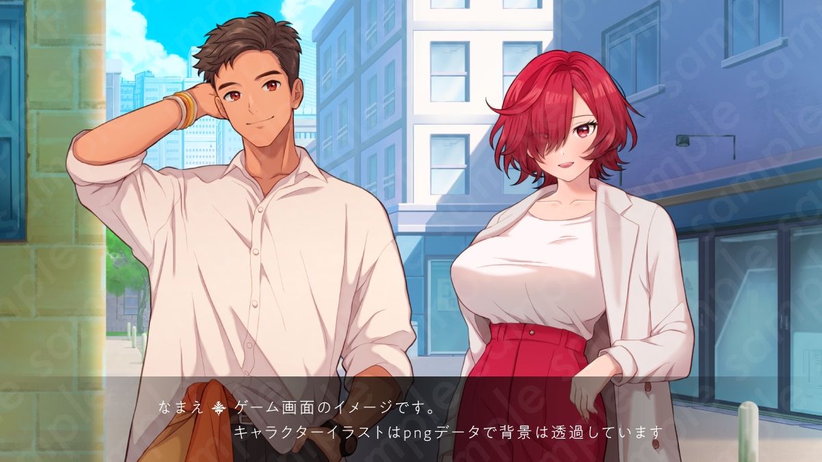 サンプル画像3:【立ち絵素材】クール系お姉さんな雰囲気の赤髪片目隠れ・巨乳女性のイラスト/私服ver・裸ver有/全身差分14種【PSD付き】(素材WIZPACK) [d_376465]