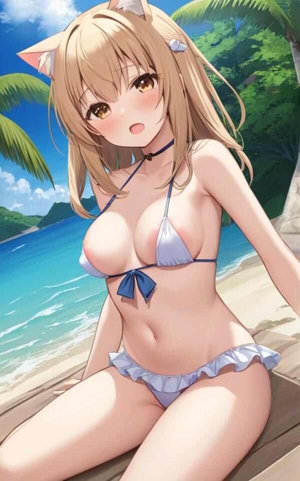 サンプル画像2:可愛い猫耳娘の少しエッチな水着(半熟プリン) [d_376580]