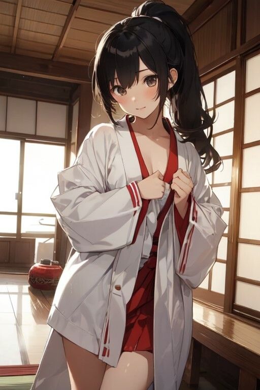 サンプル画像5:ポニテ巫女さんのえっちな画像(ニワトリドリーム) [d_377421]