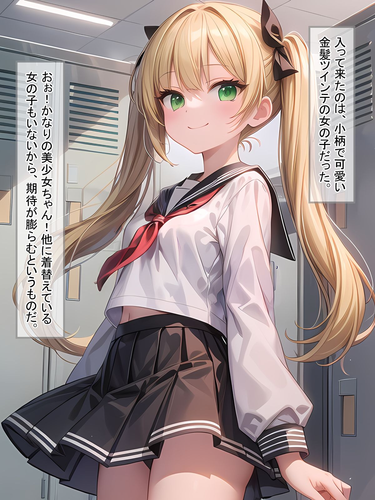 サンプル画像1:着替えを覗かれ、シャワー中に凸られちゃうお話し -金髪ツインテ娘編-(ようこそ養豚場へ) [d_377450]