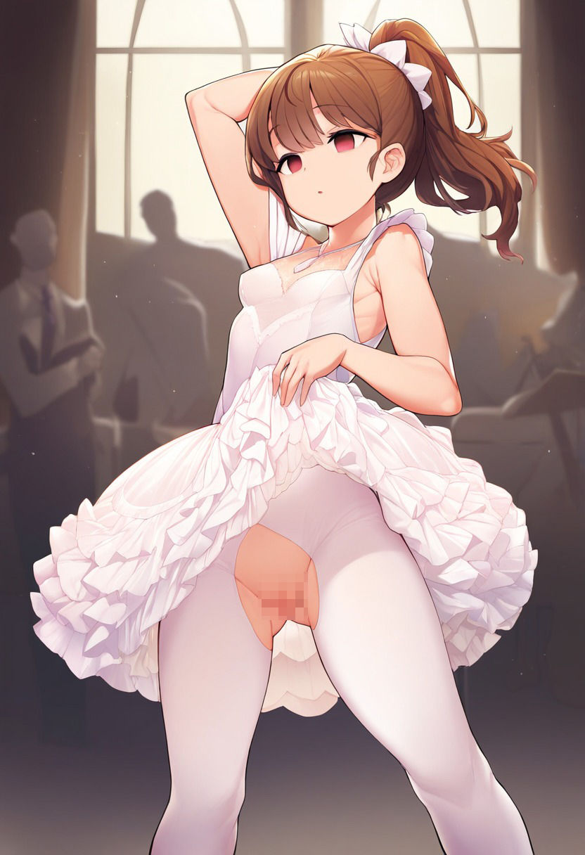 サンプル画像2:バレリーナの女の子が催●にかかってスカートをたくし上げている画像(催●スキ) [d_378025]