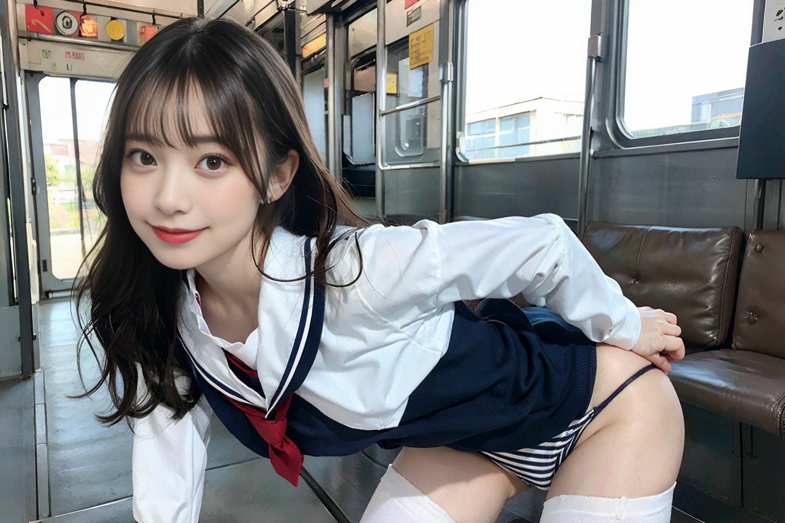 サンプル画像2:露出狂女子校生の日常:電車内で露出〜生中だしSEX(妄想族AI) [d_379659]