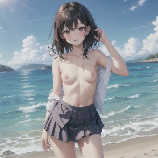 サンプル画像1:海辺で遊ぶ、びしょ濡れ制服美少女(制服あーと) [d_379820]