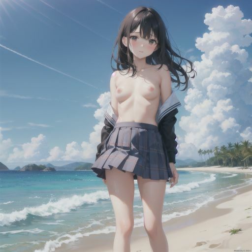 サンプル画像3:海辺で遊ぶ、びしょ濡れ制服美少女(制服あーと) [d_379820]