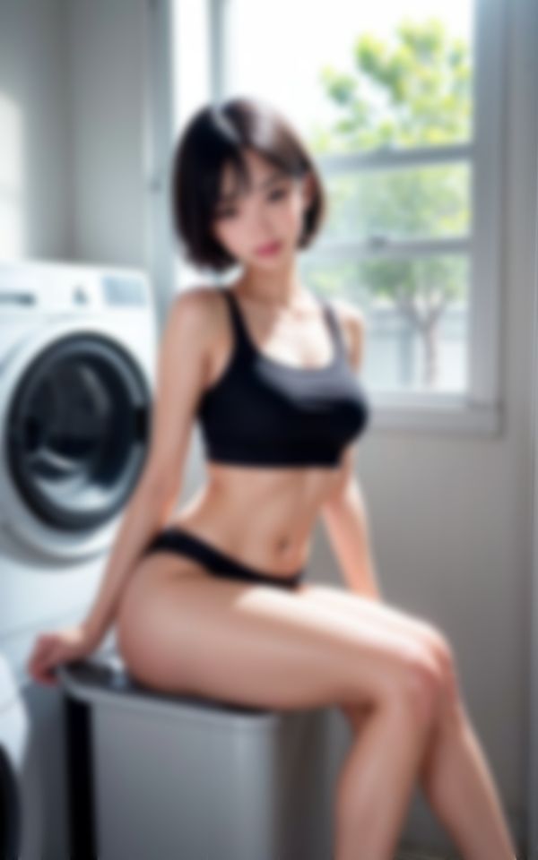 サンプル画像1:コインランドリーで童貞くんを色仕掛けするHな巨乳お姉さん(AIみかん) [d_380177]
