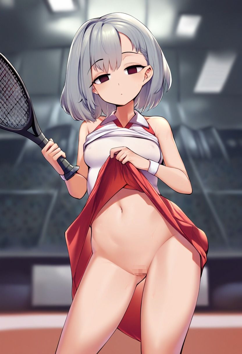 サンプル画像1:テニス選手の女の子が催●にかかってスカートをたくし上げている画像(催●スキ) [d_382448]