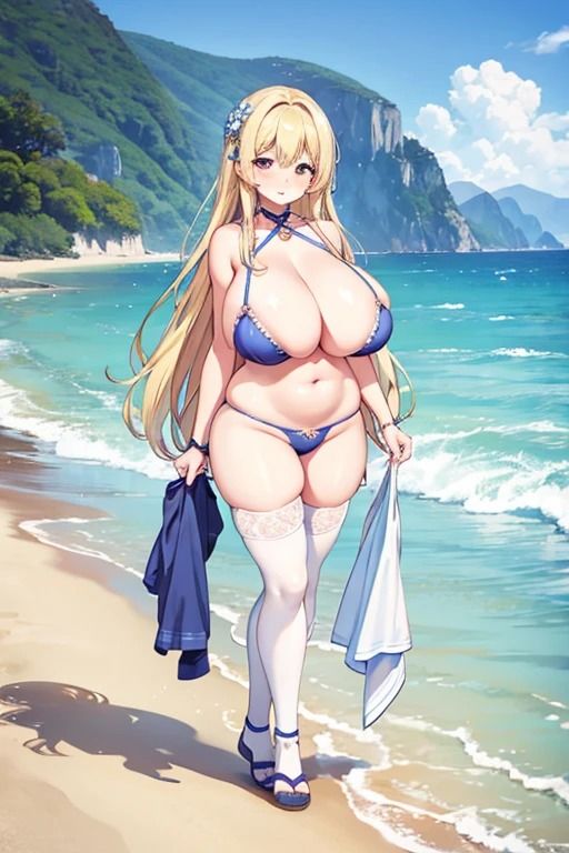 サンプル画像3:靴下・ニーハイ姿の巨乳で水着の美女(色気の垂れ流し) [d_382672]