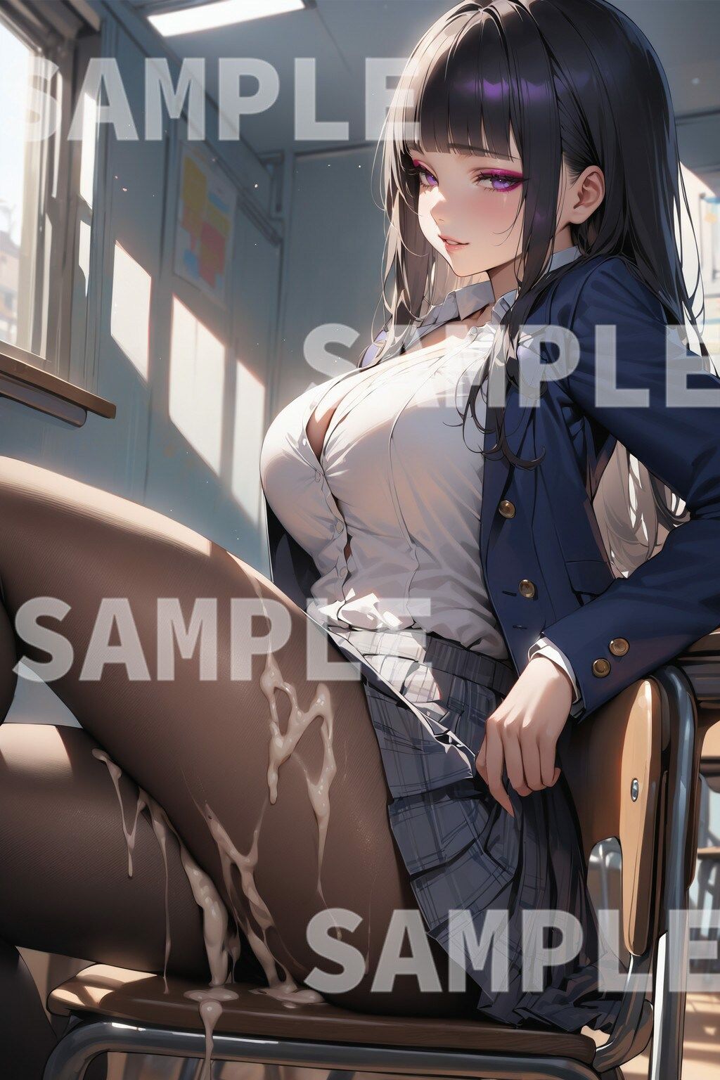 サンプル画像5:白ギャルの挑発 – 胸の谷間と黒ストッキング -(illuaスタジオ) [d_383013]