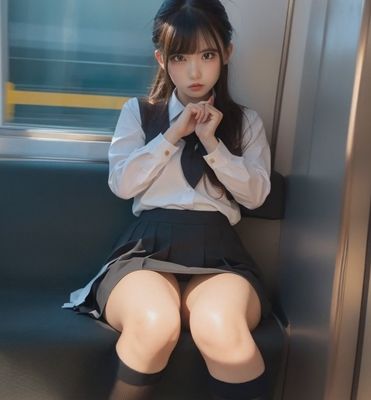 サンプル画像2:【動画】電車で美少女対面パンチラ/Beautiful girl face-to-face panty shots on the train【movie】(美少女AI〜丸〜) [d_383390]