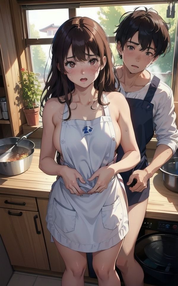 サンプル画像4:裸にエプロン姿で誘われて…「したくなっちゃった！ダメ？」(痴女ステンドグラス) [d_384140]