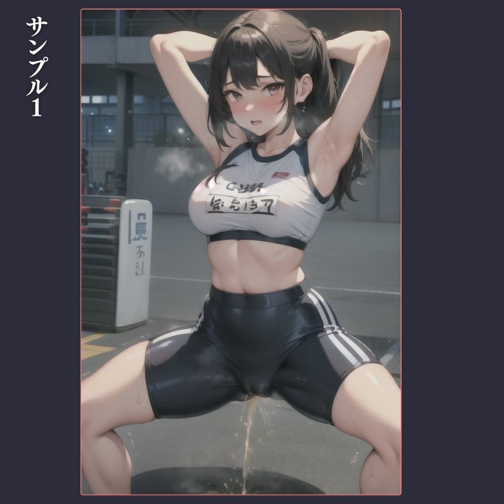 サンプル画像1:【スポーツ女子×失禁】ジムガールのガニ股羞恥おもらし ［PNG＋PDF］(【高画質排泄絵】ByEufo) [d_384330]