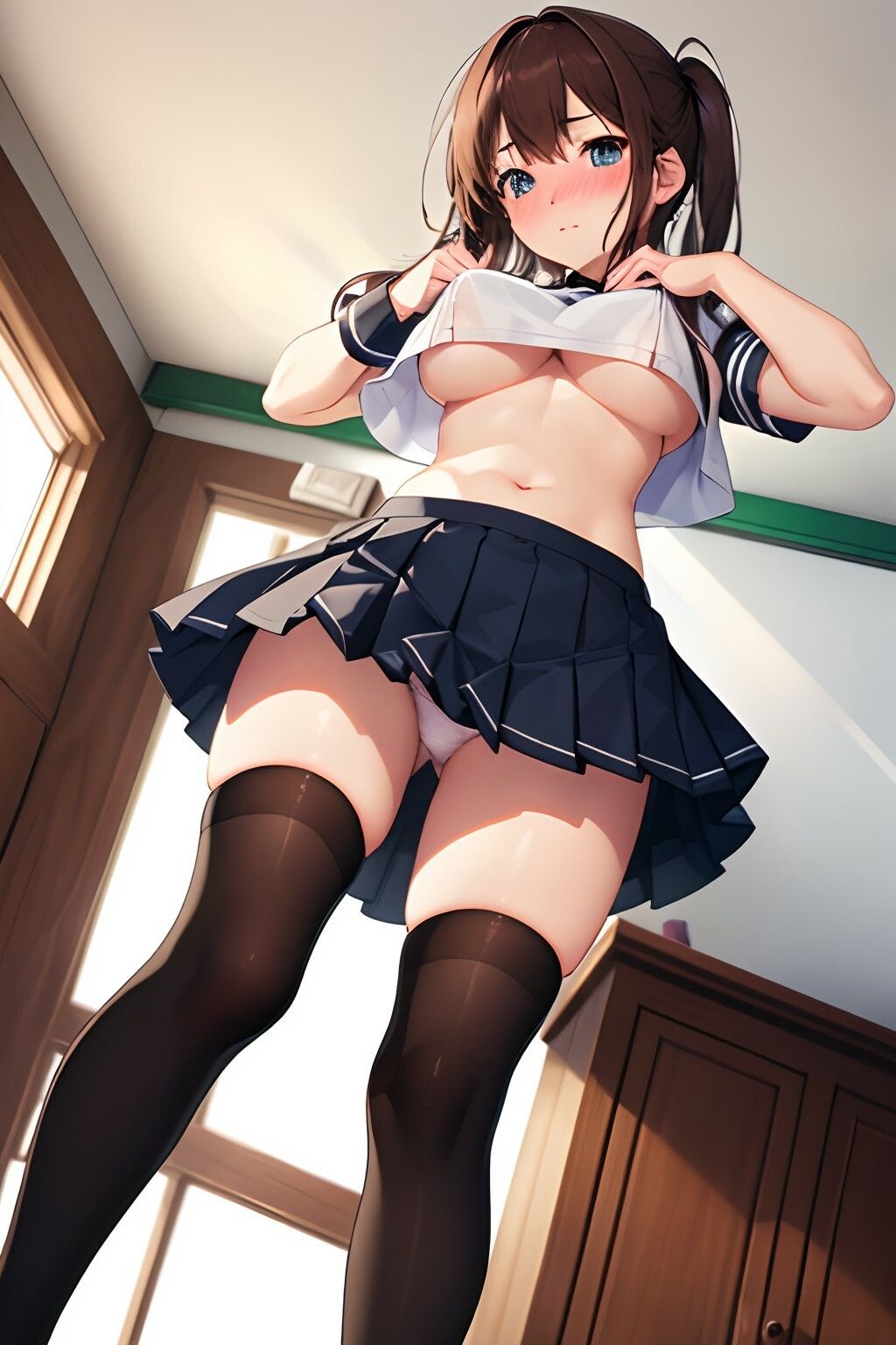 サンプル画像4:ハーレム女子校生 パンチラ×下乳で誘惑してくる ニーハイ×教室編(チラ見えプリン) [d_384565]