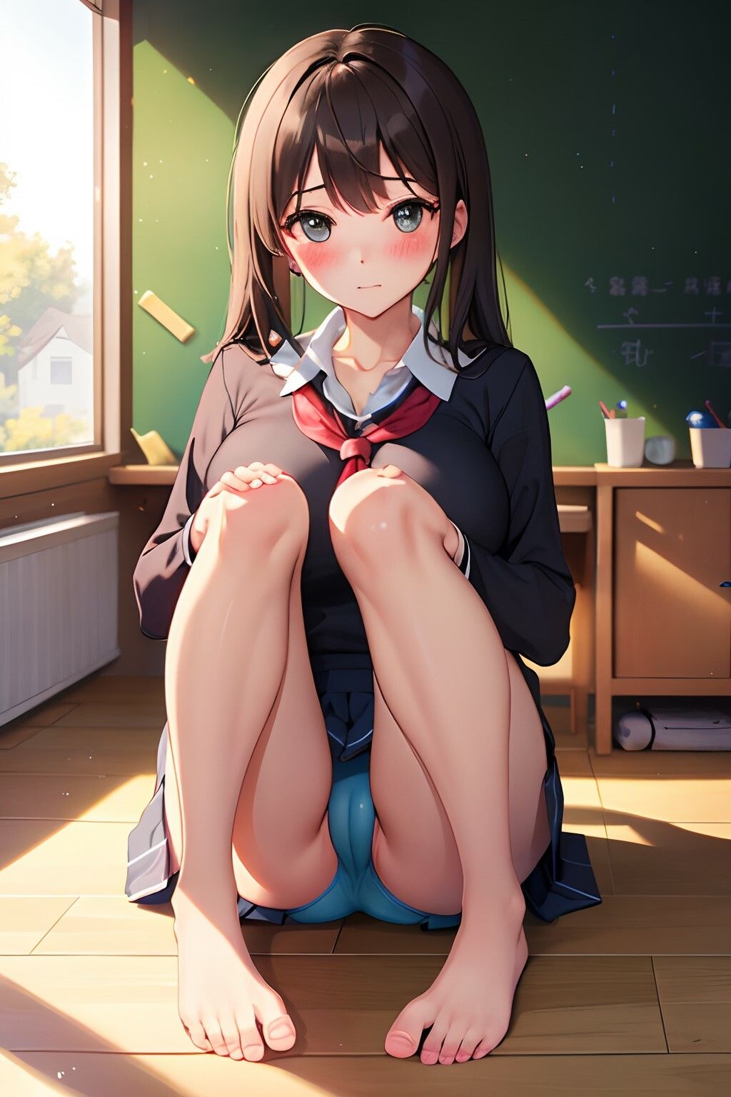 サンプル画像1:ハーレム女子校生 パンチラ×下乳で誘惑してくる ナマ足×教室編(チラ見えプリン) [d_384579]