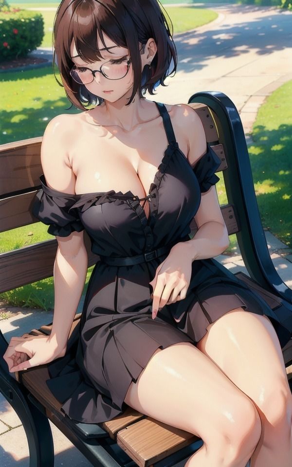 サンプル画像1:公園のベンチで眠る知的美女〜巨乳を露出しながらウトウト(ダイヤモンドプレス) [d_384919]