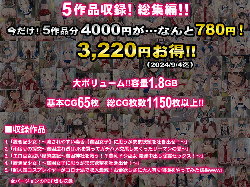 【期間限定 70％OFF】貧 困〜お金欲しさに股開く どエロイ貧困女子5人！〜【5作品総集編】