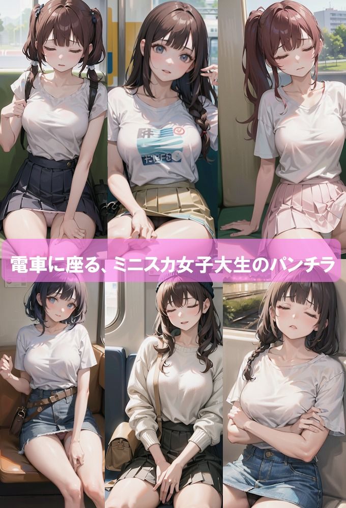 サンプル画像2:電車で無防備にパンチラする女子大生(AI am アニメAI画像生成見習い) [d_386467]