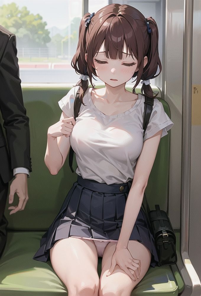 サンプル画像3:電車で無防備にパンチラする女子大生(AI am アニメAI画像生成見習い) [d_386467]